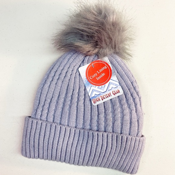 3 for $10 🛍️ High Desert Gear Fluffy Pom Pom Knitted Winter Hat Sherpa Lining - Picture 1 of 7